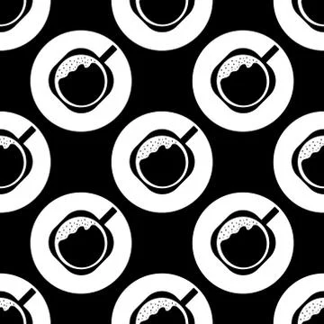 Seamless vector pattern. Coffee with foam in a cup and with a saucer. Black and イラスト素材
