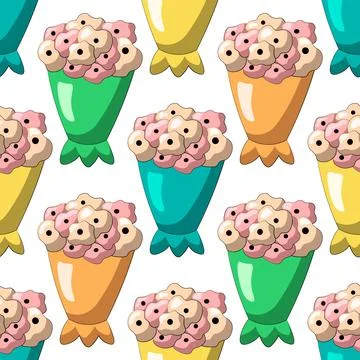 Seamless vector pattern with color bouquet flower Illustrazione stock