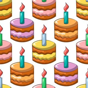 Seamless vector pattern with color cake with candle Stock Illustration