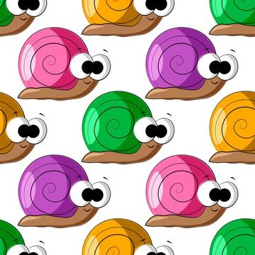Seamless vector pattern with color cute snail Illustrazione stock