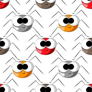 Seamless vector pattern with color cute spider Stock Illustration