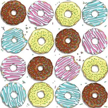 Seamless vector pattern with color donuts. Stock Illustration