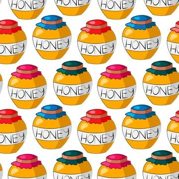Seamless vector pattern with color jar of honey Stock Illustration