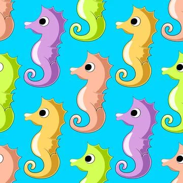 Seamless vector pattern with color little seahorse Illustrazione stock