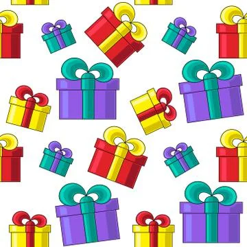 Seamless vector pattern with color packed gifts Stock Illustration
