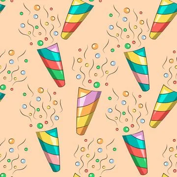 Seamless vector pattern with color Party cracker Stock Illustration