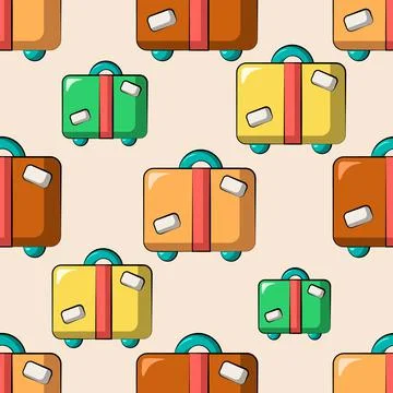 Seamless vector pattern with color travel suitcase Stock Illustration