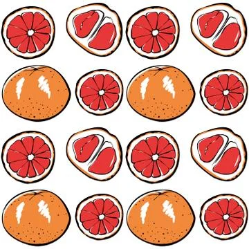 Seamless vector pattern of colored grapefruit on a white isolated background. Stock Illustration