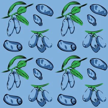 Seamless vector pattern of colored honeysuckle on a blue isolated background. Stock Illustration