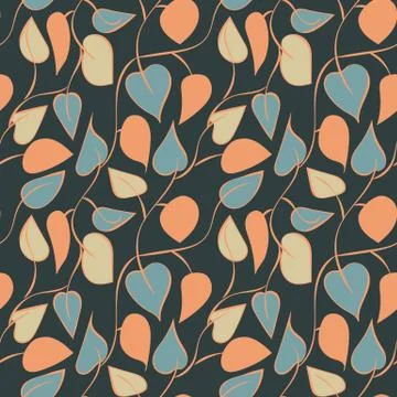 Seamless vector pattern with colored leaves on dark background Illustrazione stock