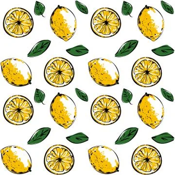 Seamless vector pattern of colored lemon on a white isolated background. Stock Illustration