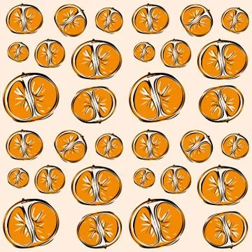 Seamless vector pattern of colored Mandarin on a orange isolated background. Stock Illustration