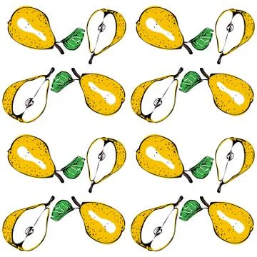 Seamless vector pattern of colored pear on a white isolated background. Stock Illustration