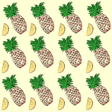 Seamless vector pattern of colored pineapple on a yellow isolated background. Stock Illustration