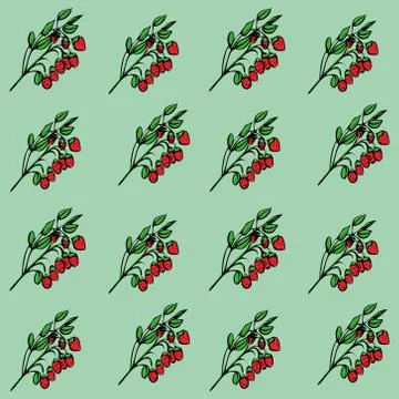 Seamless vector pattern of colored strawberries on a green isolated background. Stock Illustration