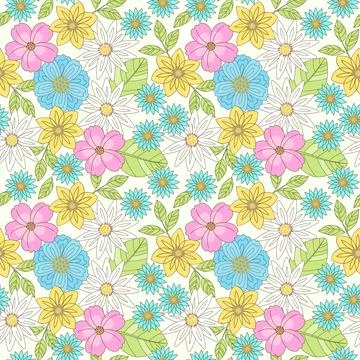 Seamless vector pattern of colorful abstract flowers spring floral background Stock Illustration