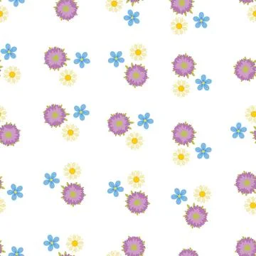 Seamless vector pattern with colorful abstract flowers on white background. Illustrazione stock