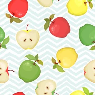 Seamless vector pattern with colorful apples isolated on geometrical backgrou Illustrazione stock