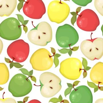 Seamless vector pattern with colorful apples isolated on white background. Na Stock Illustration