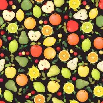 Seamless vector pattern with colorful apples, oranges, pears, lemons and lime Stock Illustration
