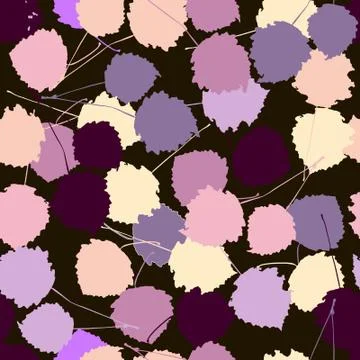 Seamless vector pattern of colorful aspen leaves on a dark brown background Stock Illustration