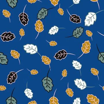 Seamless vector pattern with colorful autumn leaves on a blue background Stock Illustration