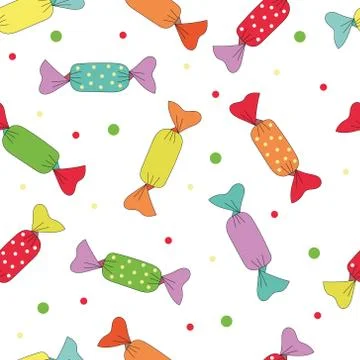 Seamless vector pattern with colorful candy. Candy for Halloween party. Vecto Illustrazione stock