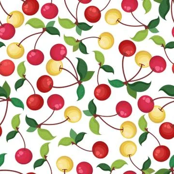 Seamless vector pattern with colorful cherries isolated on white background.  Stock Illustration