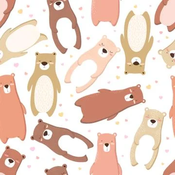 Seamless vector pattern with colorful hand drawn cute bears isolated on white Stock Illustration