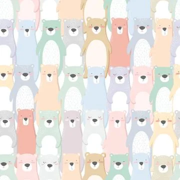 Seamless vector pattern with colorful hand drawn cute bears isolated on white Stock Illustration