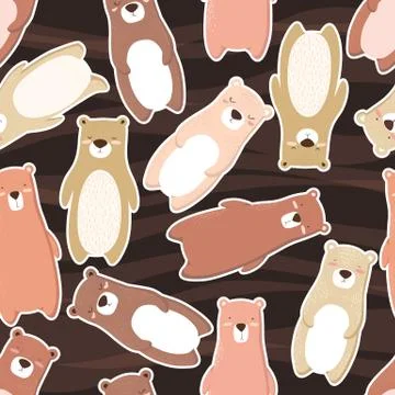 Seamless vector pattern with colorful hand drawn cute bears isolated on white Stock Illustration
