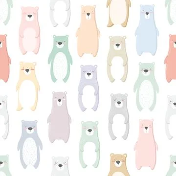 Seamless vector pattern with colorful hand drawn cute bears isolated on white Stockillustratie