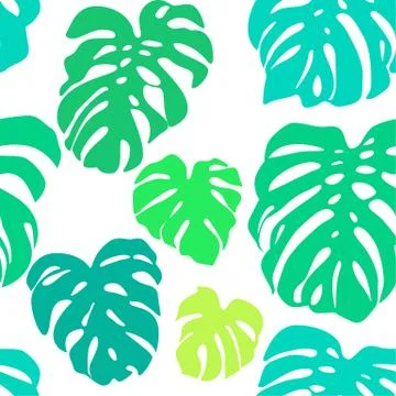 Seamless vector pattern of colorful leaves Monstera. Stock Illustration