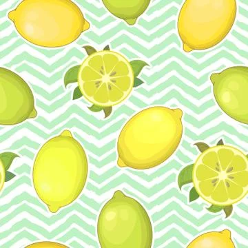 Seamless vector pattern with colorful lemon and limes isolated on geometrical Stock Illustration