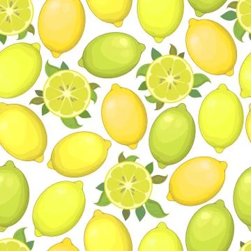 Seamless vector pattern with colorful lemon and limes isolated on white backg Stock Illustration