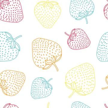 Seamless vector pattern with colorful line strawberries. Stock Illustration