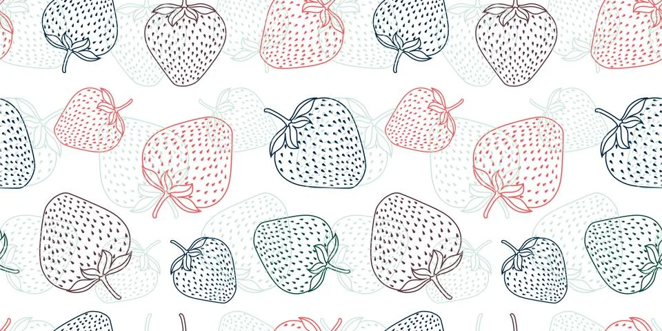 Seamless vector pattern with colorful line strawberries. Illustrazione stock