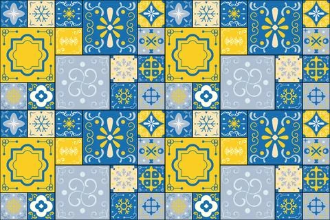Seamless vector pattern of colorful Mediterranean-style tiles arranged in a r Illustrazione stock