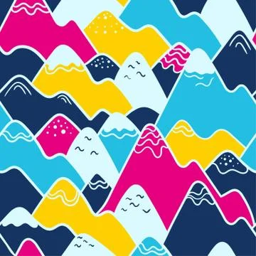 Seamless vector pattern with colorful mountains. Stock Illustration