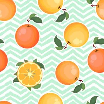Seamless vector pattern with colorful oranges isolated on geometrical backgro Stock Illustration