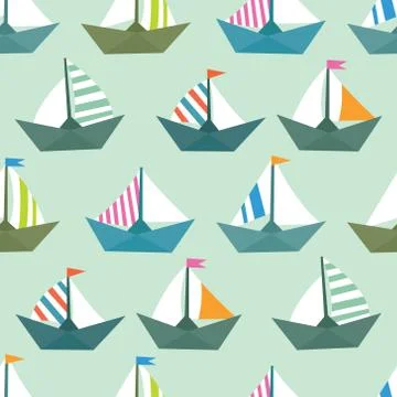 Seamless vector pattern with colorful paper ships. Sea texture Illustrazione stock