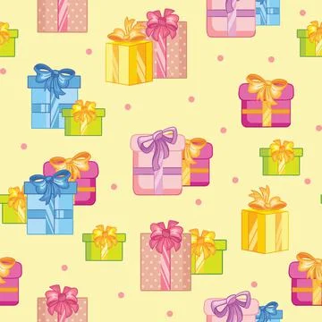 Seamless vector pattern colorful party presents and confetti Illustrazione stock