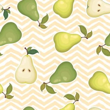 Seamless vector pattern with colorful pears isolated on geometrical backgroun Stock Illustration