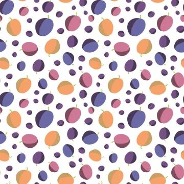 Seamless vector pattern with colorful plums on white background Stock Illustration