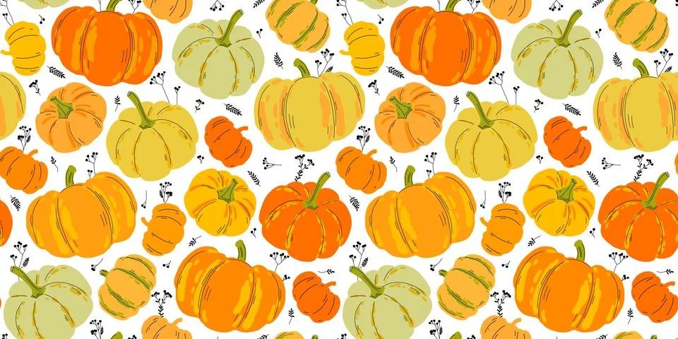 Seamless vector pattern of colorful pumpkins. Flat style. Vector illustrati.. Stock Illustration