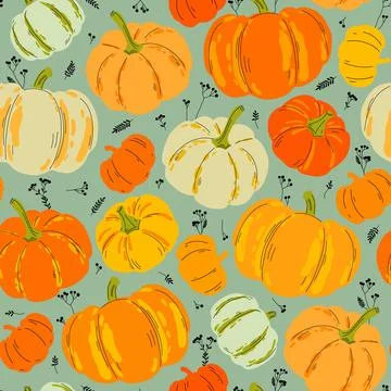 Seamless vector pattern of colorful pumpkins. Flat style. Vector illustrati.. Stock Illustration