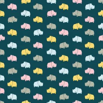 Seamless vector pattern with colorful rhinos on a dark background Illustrazione stock