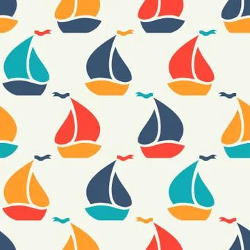 Seamless vector pattern of colorful sailboat shape Stock Illustration