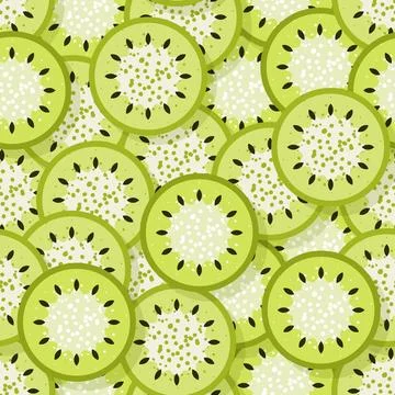 Seamless vector pattern with colorful slices of kiwi. Stock Illustration