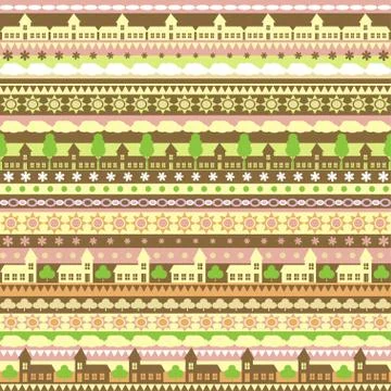 Seamless vector pattern with colorful strips  and houses Stock Illustration